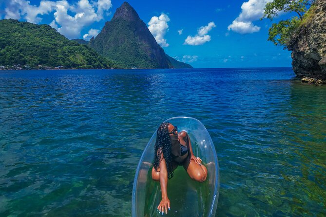 Clear Kayak Drone Photoshoot in St. Lucia - Posing above Soufrière Bay