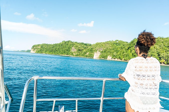 Private 3-Hour Catamaran Sunset Cruise from Soufriere for Up to 15 Guests - Sailing north with the Pitons in view