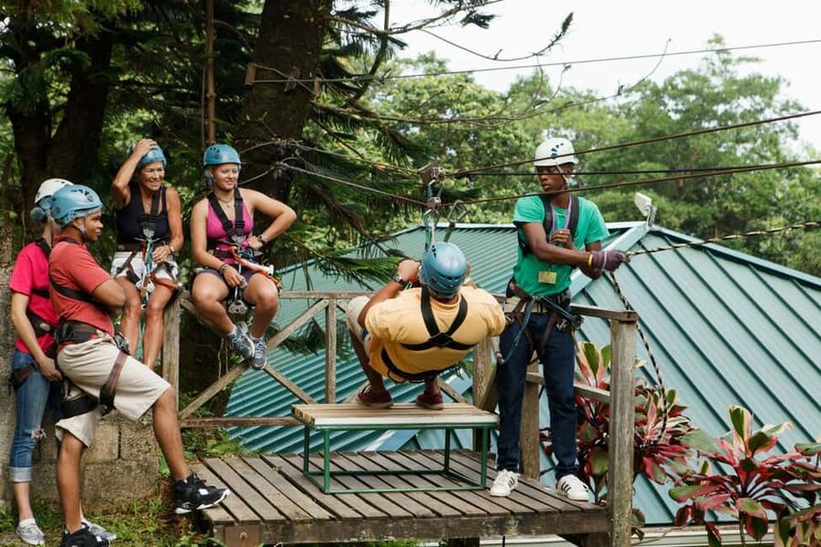 St Lucia Ultimate 3 Package: Aerial Tram Zip Line & Hiking - Zip lining above the canopy